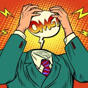 Cartoon of man going mad and pulling his hair out!