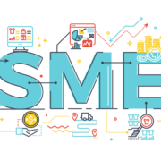 SME, Small and Medium Enterprise, word lettering illustration in business concept. Design in modern style with related icons ornament concept for ui, ux, web, app banner design