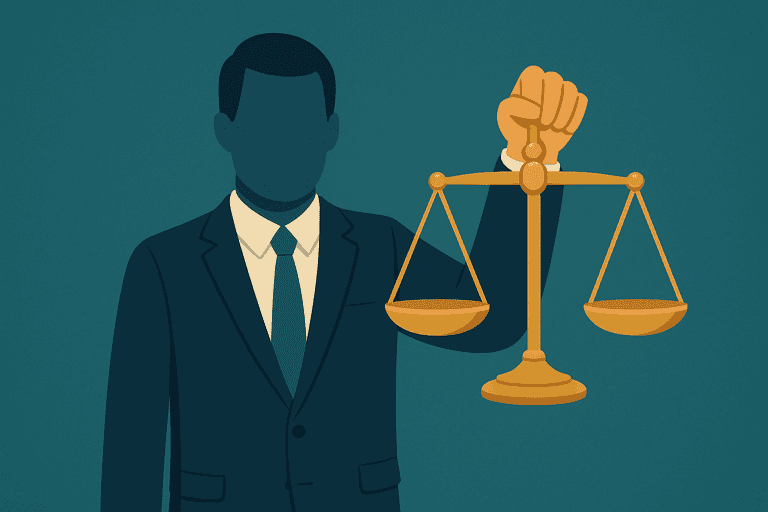 Businessman holding some scales infering a balanced view