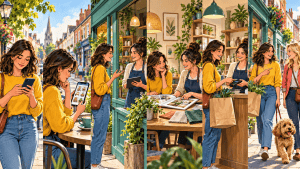 Cartoon strip illustrating the gradual process of marketing conversion